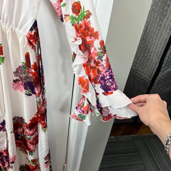 Une âmi White Floral Ruffle Maxi Dress – Long Sleeve, Side Slit, Size Large - Picture 4 of 8